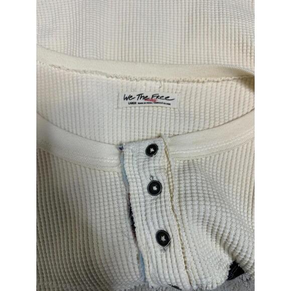 Free People We The Free Womens L Nina Tee Plaid Crochet Lace Thermal Henley Top - Picture 6 of 7